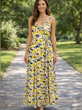 Sunny Floral Maxi Dress with Spaghetti Straps